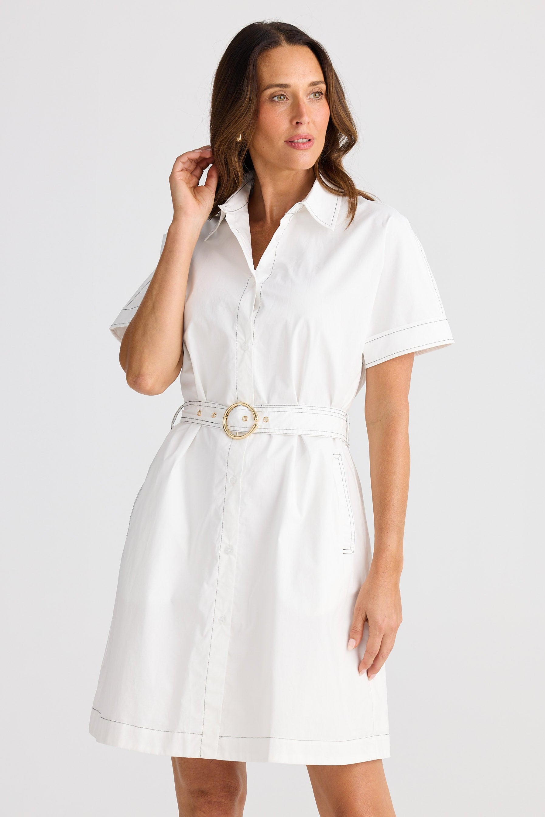 Linen Ladies Button Through Dress Emma Dress White Brave+True