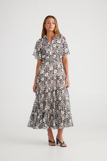 Lido Short Sleeve Dress - Art Deco Floral