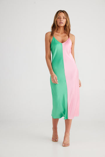 Lexi Two-Tone Dress - Green + Pink