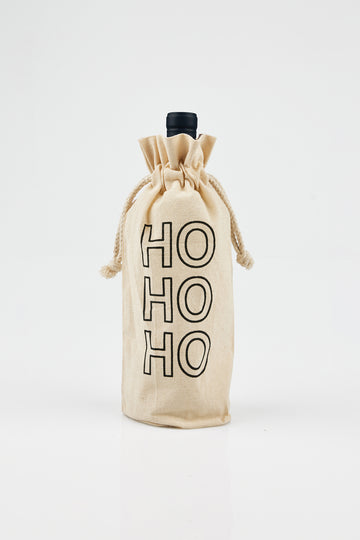 Ho Ho Ho Wine Bottle Bag - Natural + Black