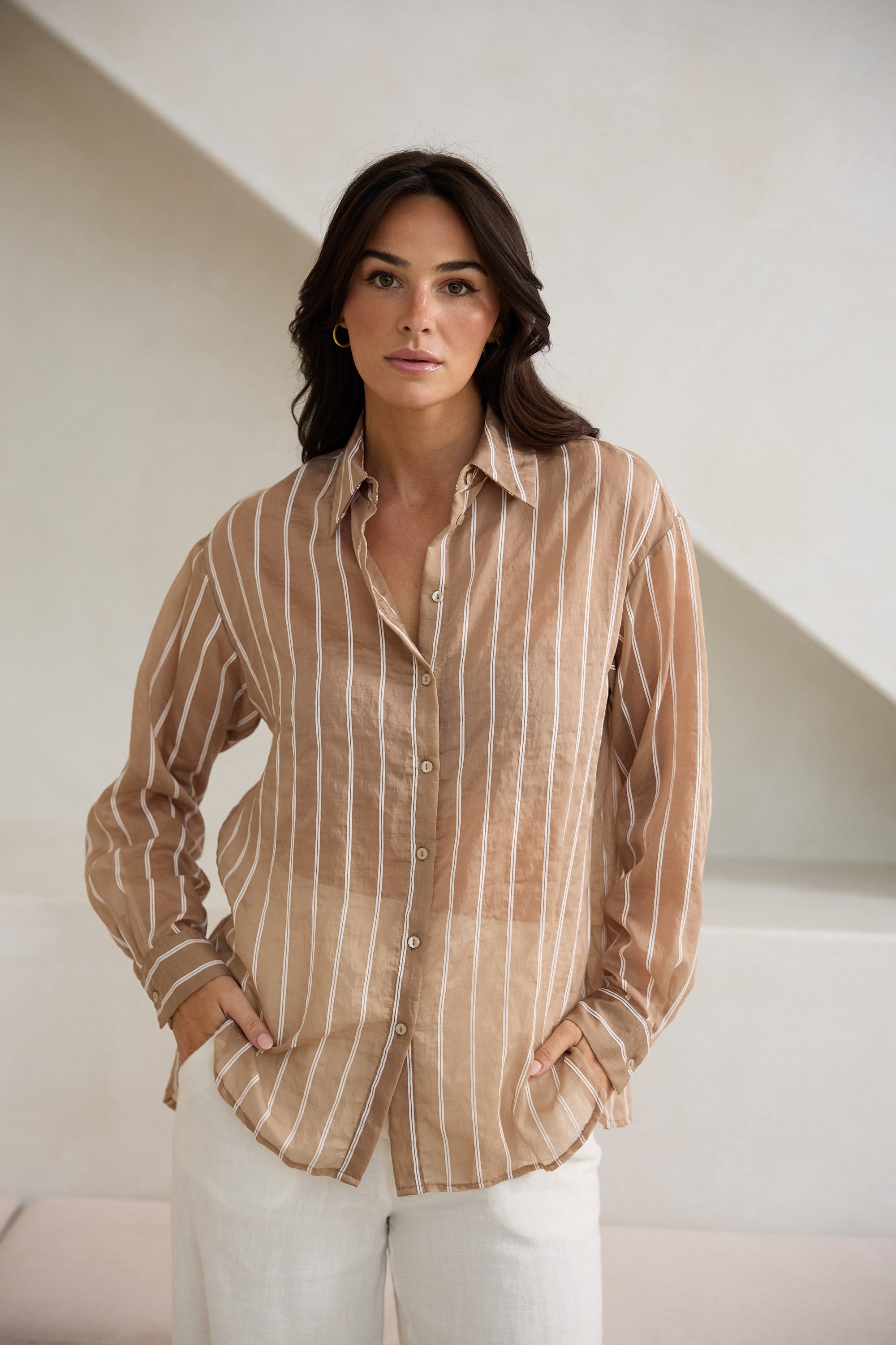 Avalon Shirt - Latte Stripe