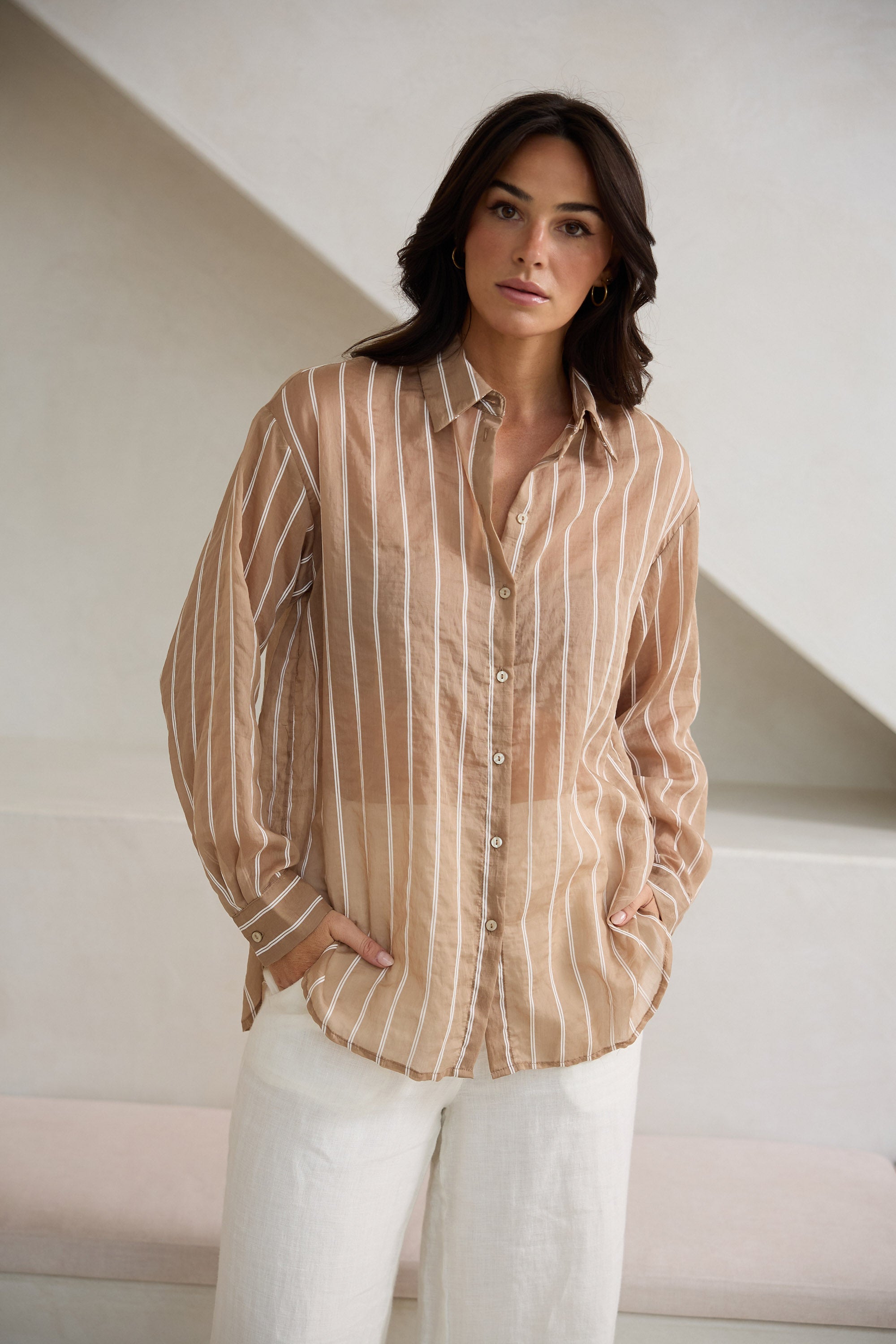 Avalon Shirt - Latte Stripe