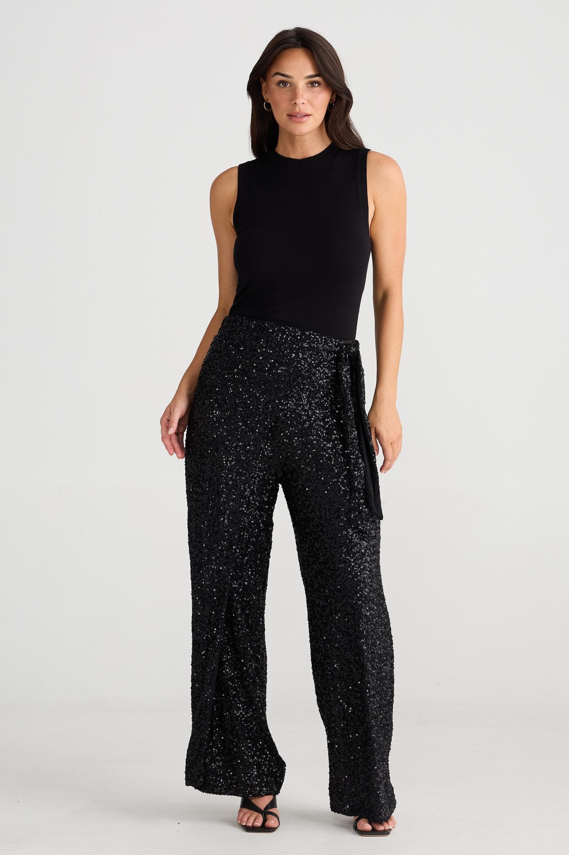 Mae Wrap Pant - Black Sequin