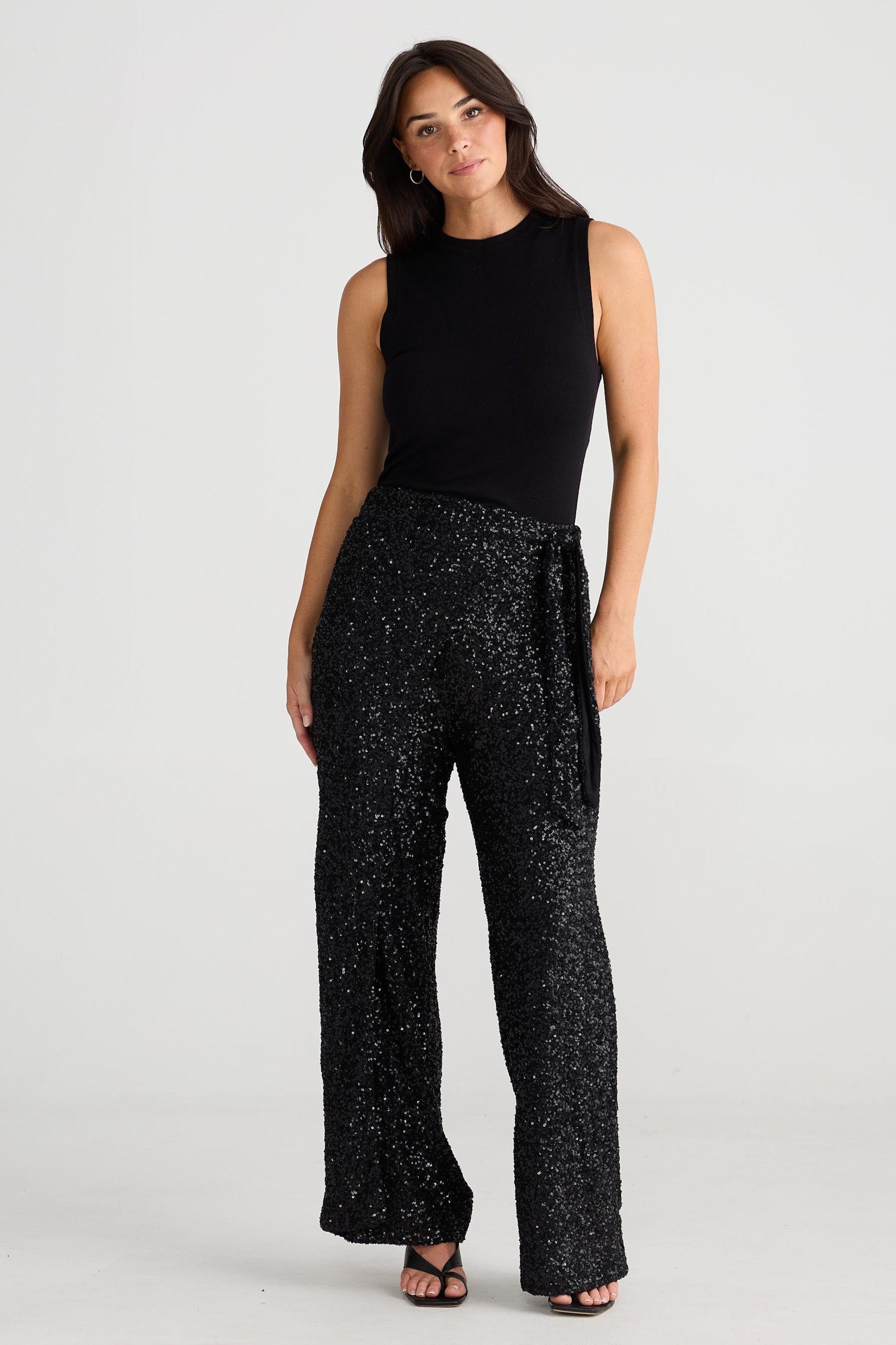 Mae Wrap Pant - Black Sequin