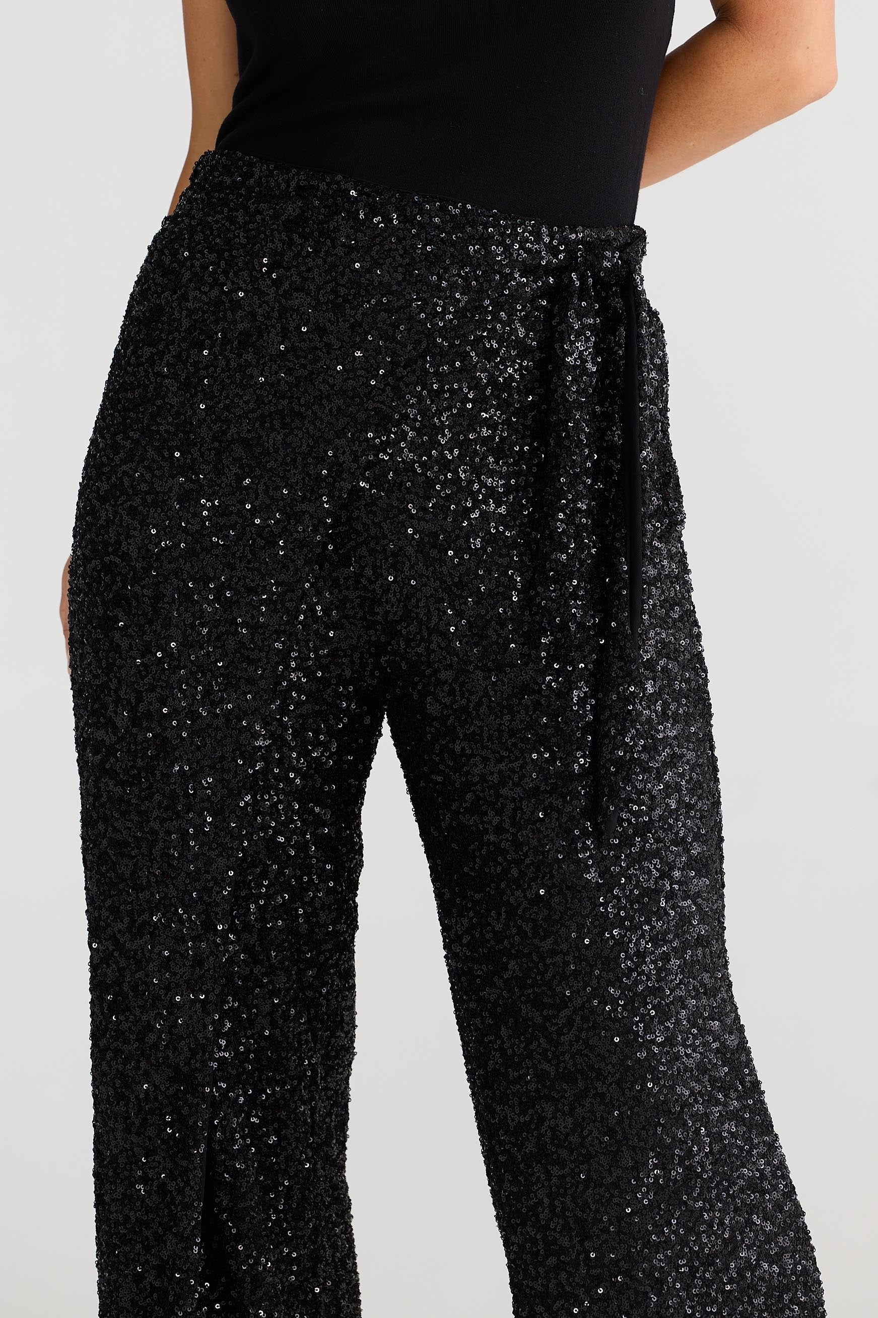 Mae Wrap Pant - Black Sequin