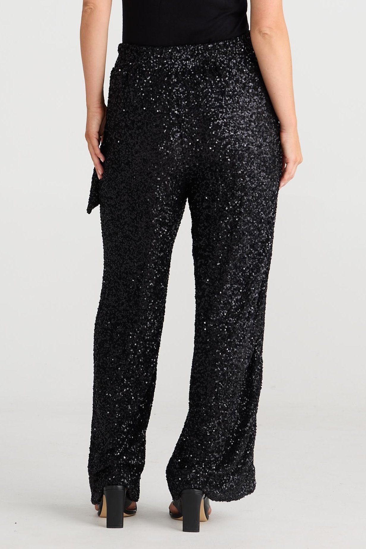 Mae Wrap Pant - Black Sequin