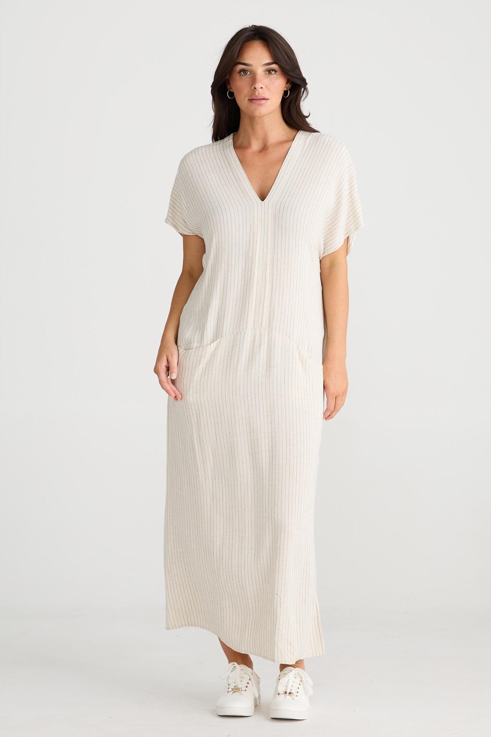 Portsea Kaftan - Natural Pinstripe