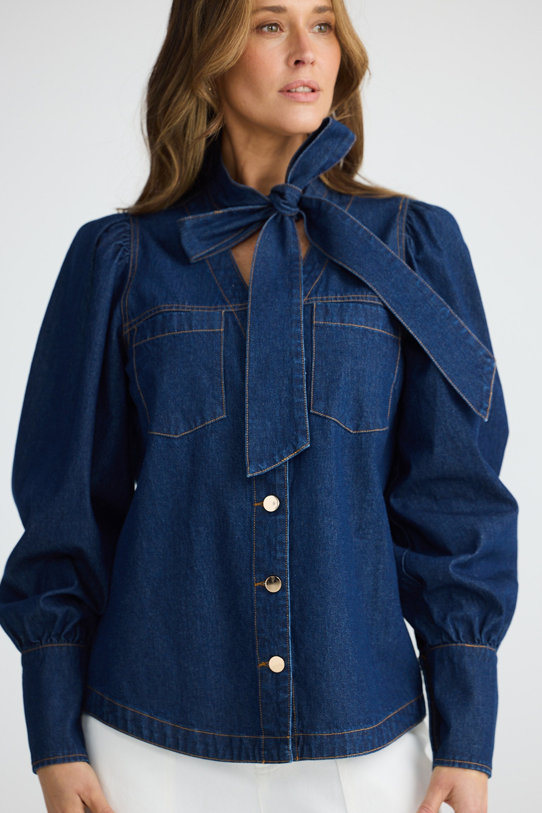 Nicola Denim Blouse - Dark Denim