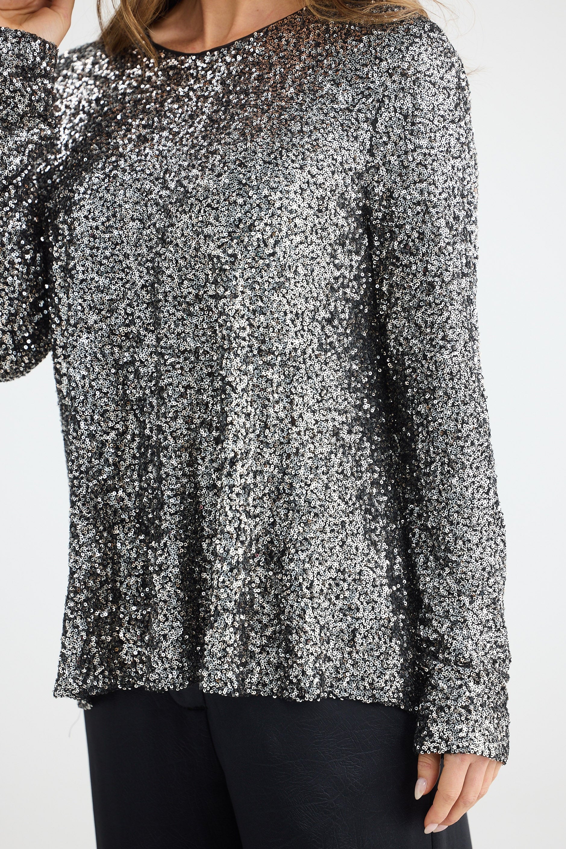 Showstopper LS Top - Silver Sequin