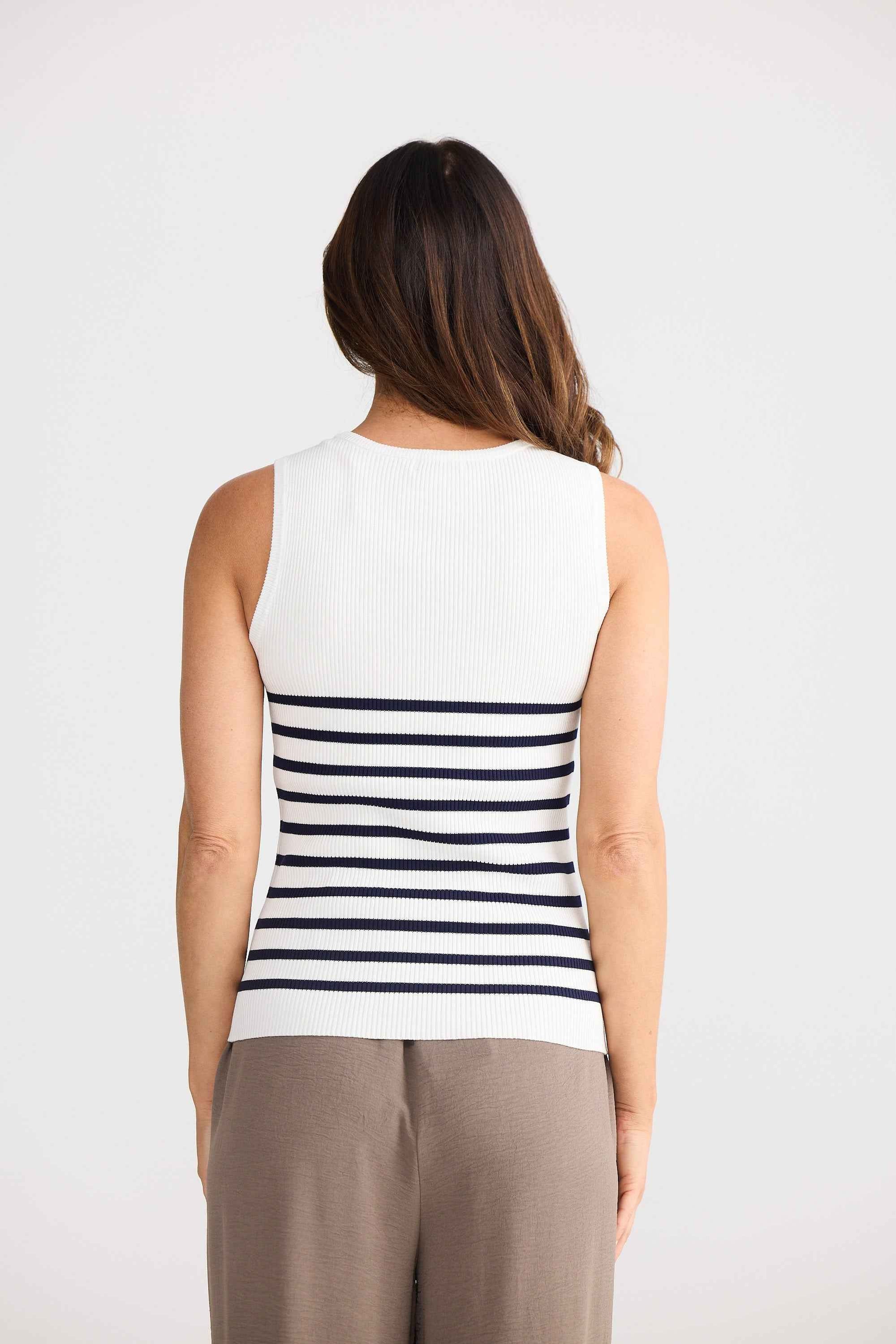 Amba Tank - White W Navy Stripe