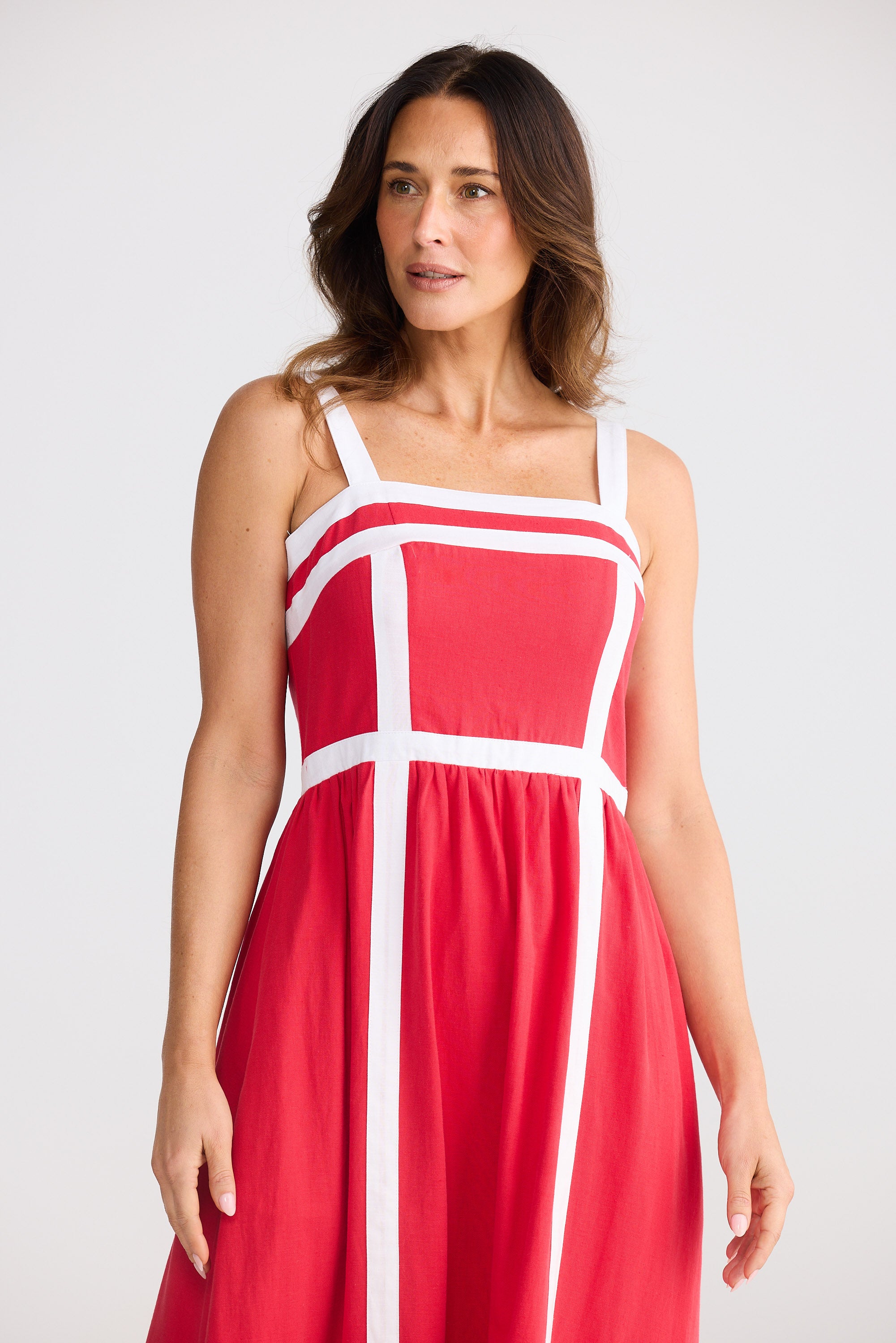strapless open back dress Angelina Dress - RED W WHITE