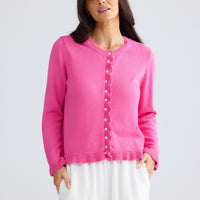 Model wearing Lorrie Frill Cardi in Hot Pink by Brave + True, view 2.