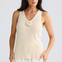 Model wearing Rosalie Knit Tank in Natural by Brave + True, view 2.