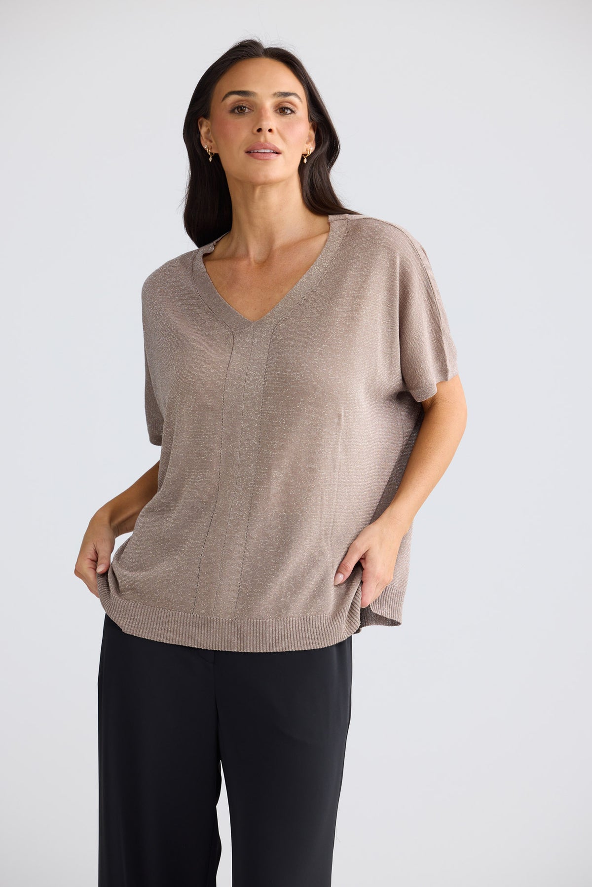 Model wearing Jessamy Top in Champagne W Silver by Brave + True, view 3.
