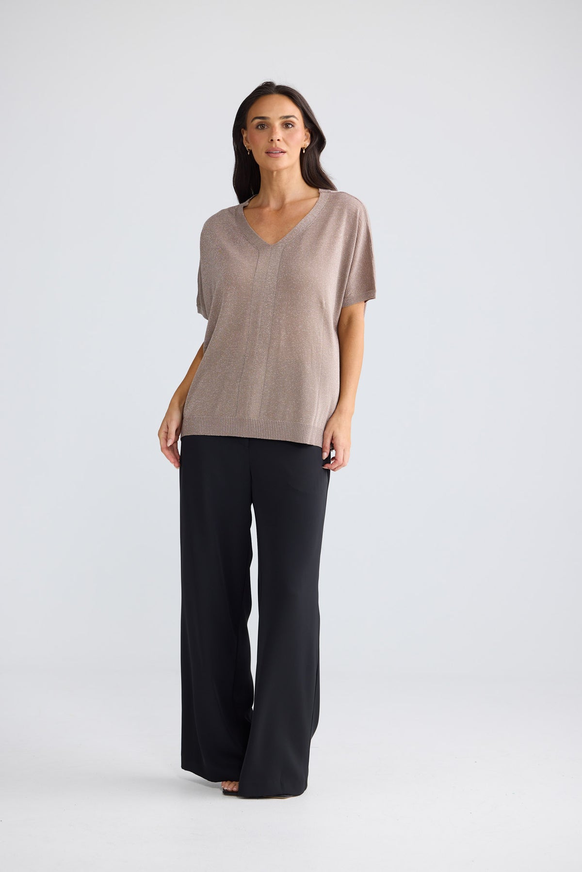 Model wearing Jessamy Top in Champagne W Silver by Brave + True, view 4.