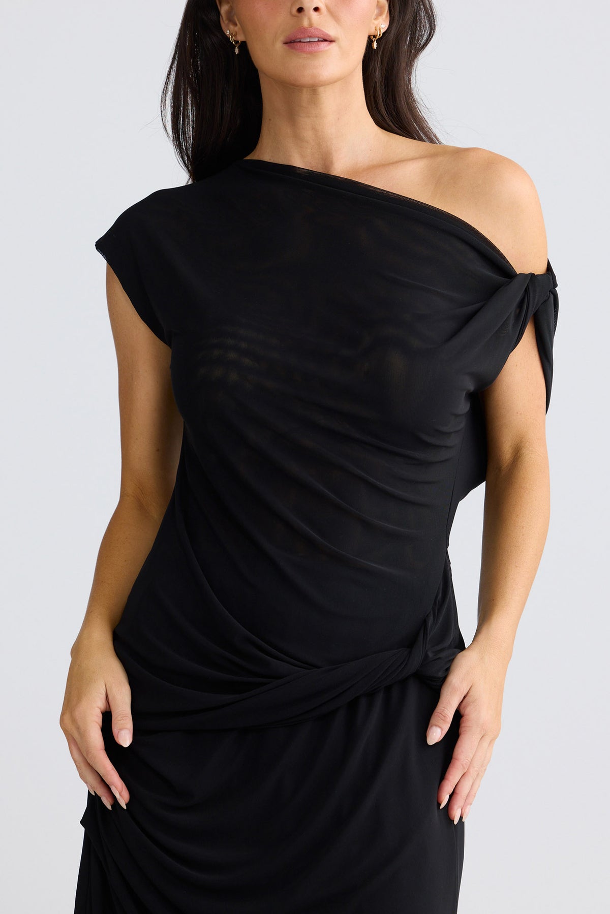 Model wearing Harriet Top in Black by Brave + True, view 3.