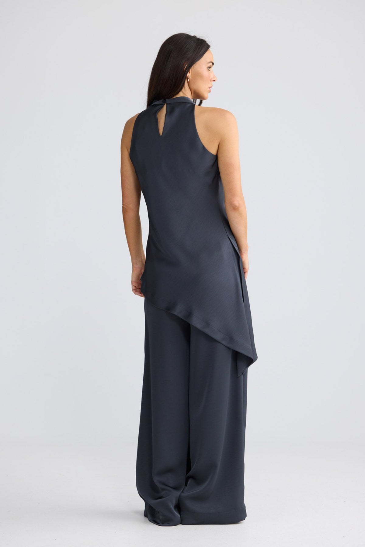 Model wearing Madison Top in Graphite by Brave + True, view 4.