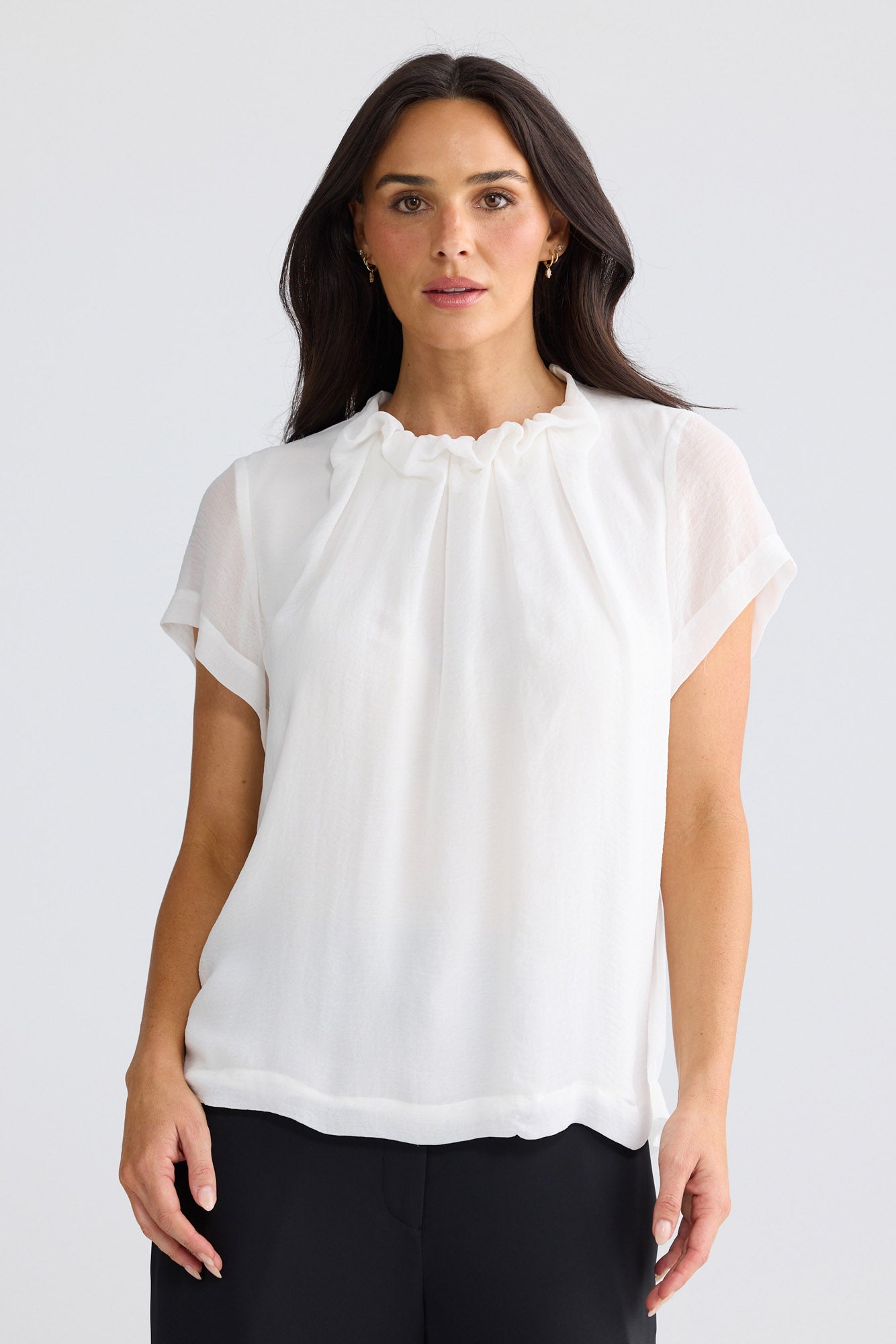 Model wearing Carina Blouse in White by Brave + True, view 2.