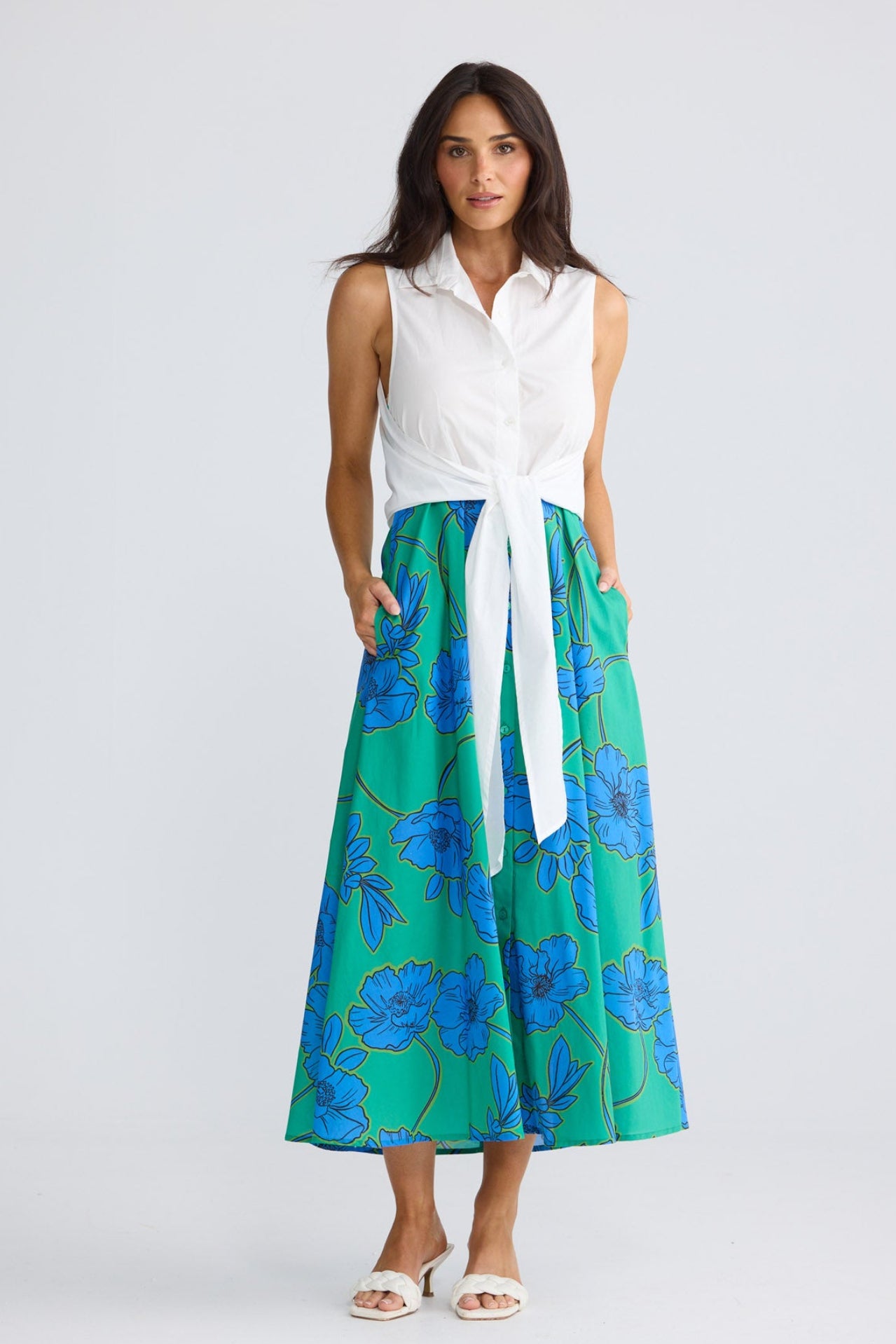Model wearing Ovina Dress in Bloomsbury Floral by Brave + True, view 2.