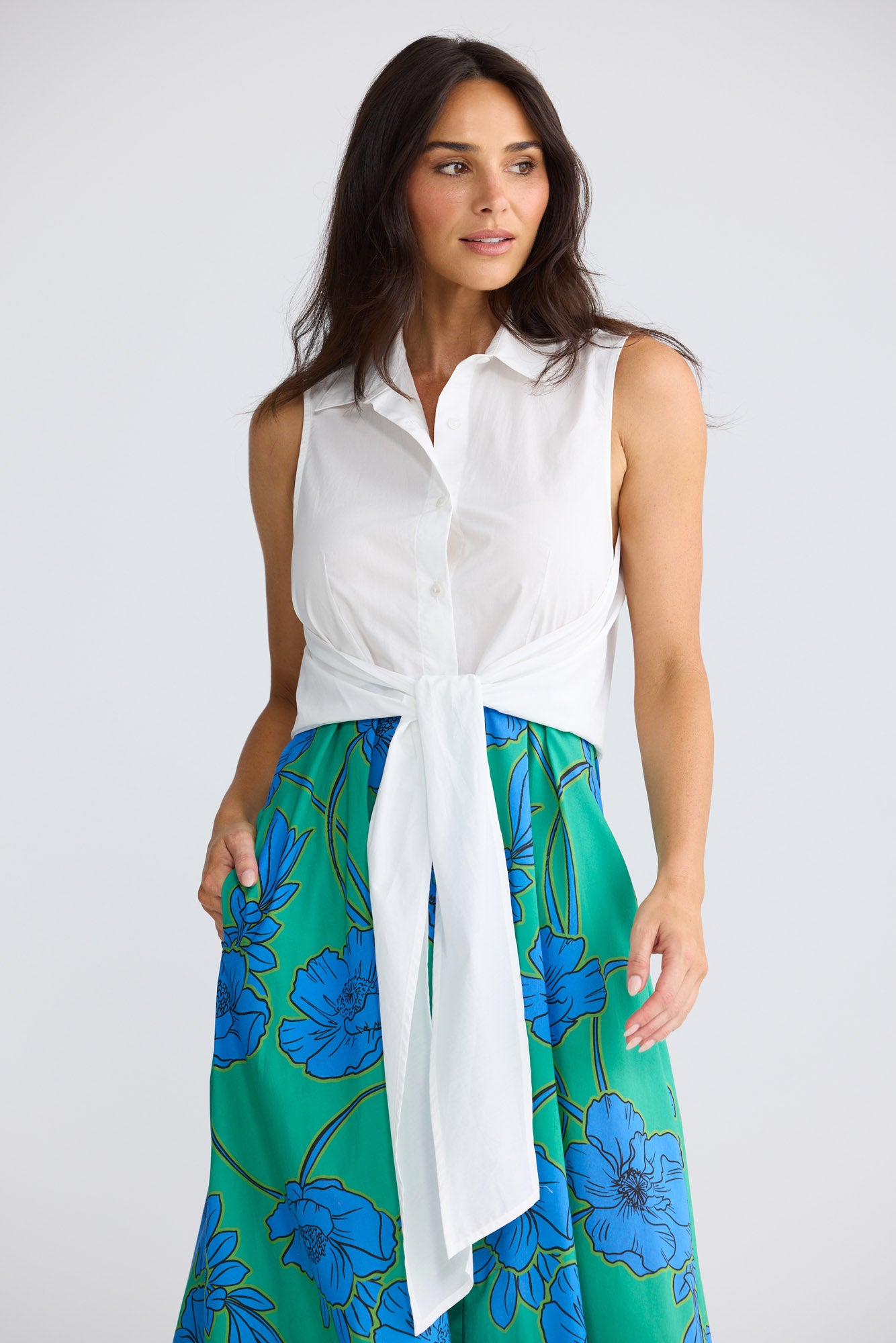 Model wearing Ovina Dress in Bloomsbury Floral by Brave + True, view 3.