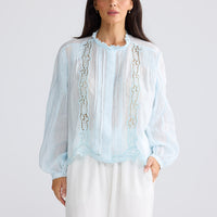 Model wearing Jenson Shirt in Powder Blue by Brave + True, view 2.