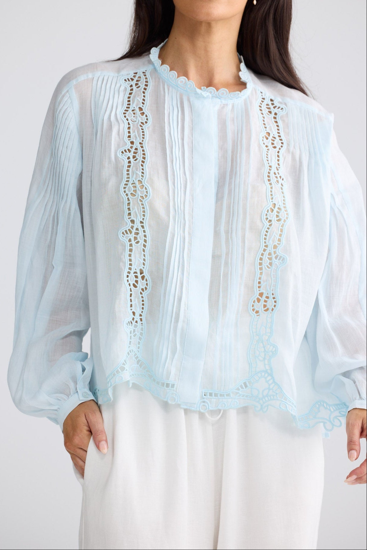 Model wearing Jenson Shirt in Powder Blue by Brave + True, view 4.