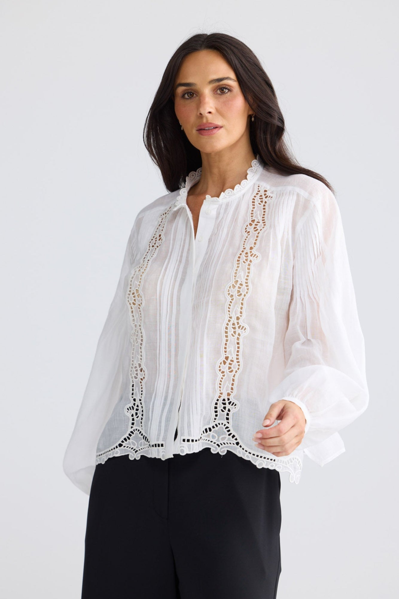 Model wearing Jenson Shirt in White by Brave + True, view 2.