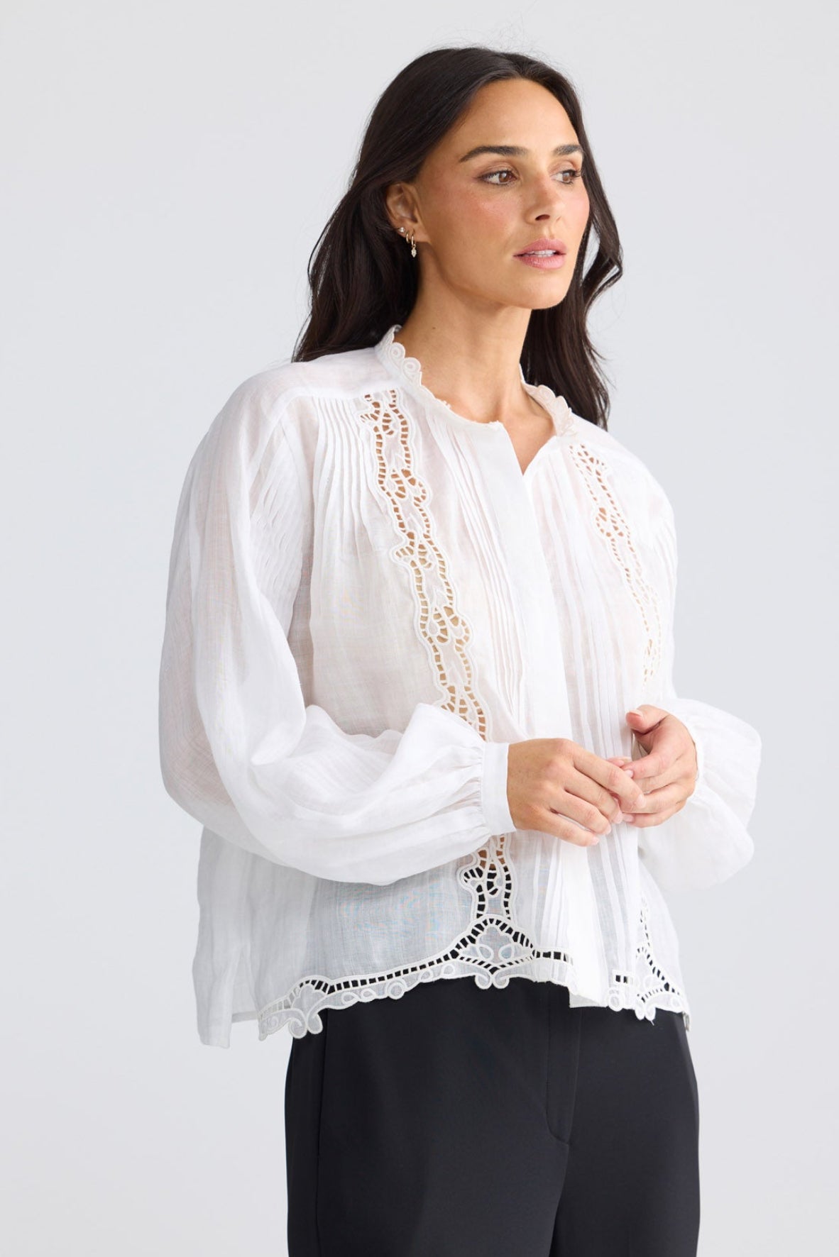 Model wearing Jenson Shirt in White by Brave + True, view 3.