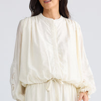 Model wearing Tiana Shirt in Ivory by Brave + True, view 2.