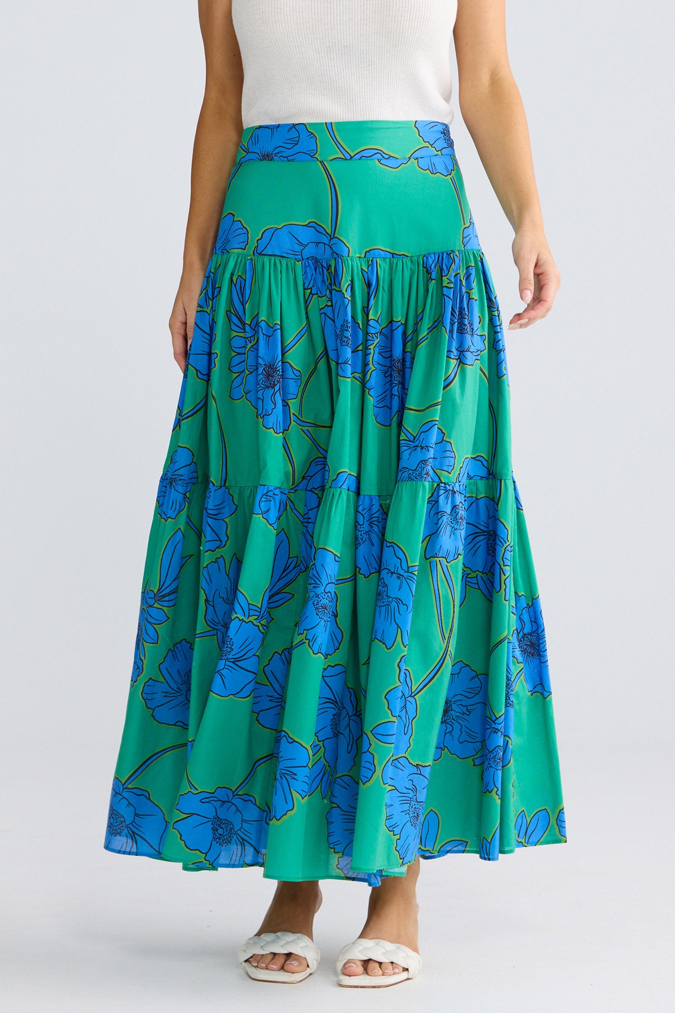 Model wearing Heather Skirt in Bloomsbury Floral by Brave + True, view 5.