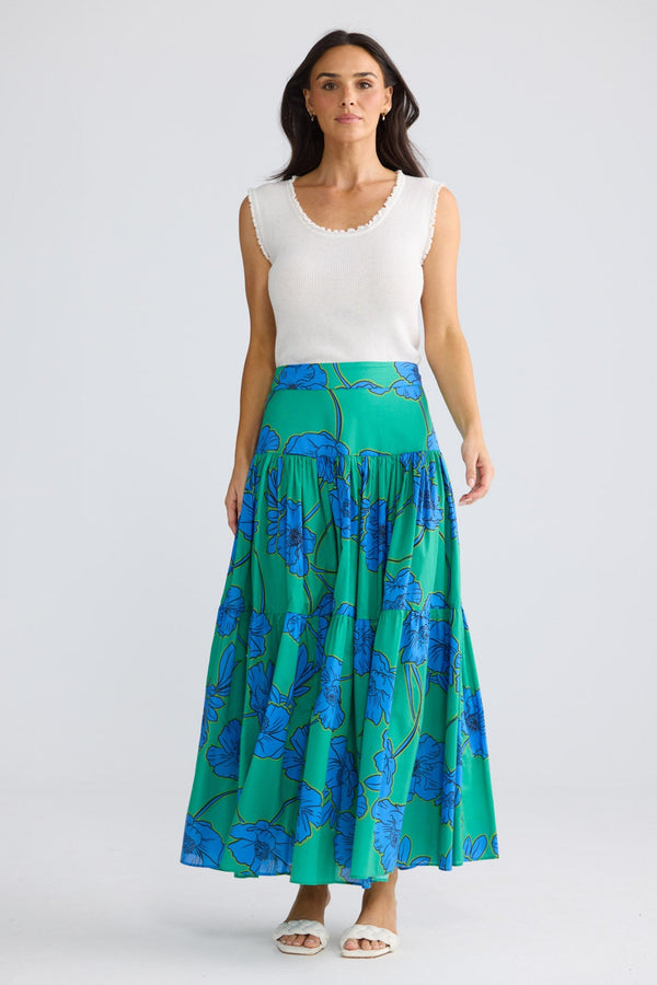 Model wearing Heather Skirt in Bloomsbury Floral by Brave + True, view 3.