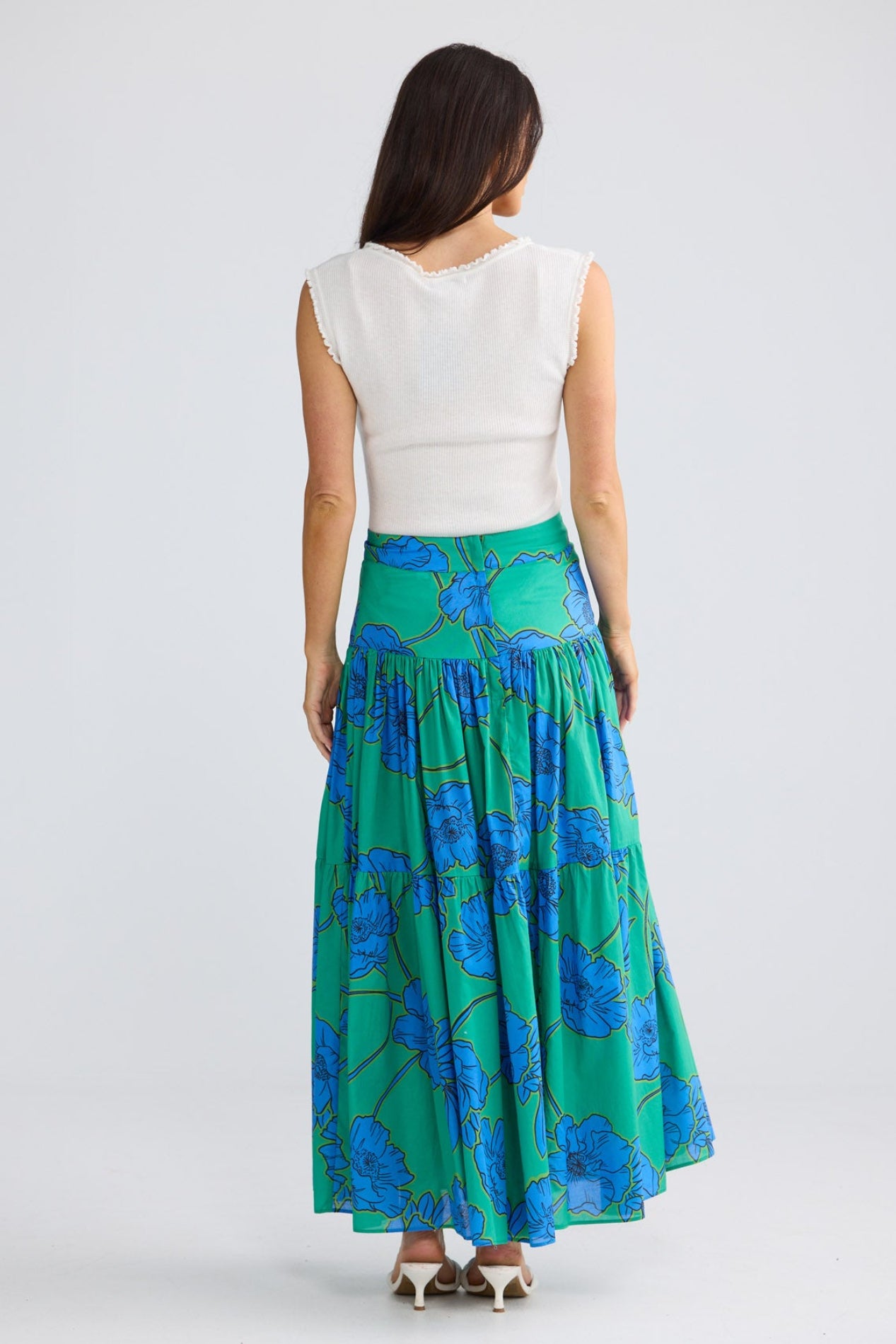 Model wearing Heather Skirt in Bloomsbury Floral by Brave + True, view 4.