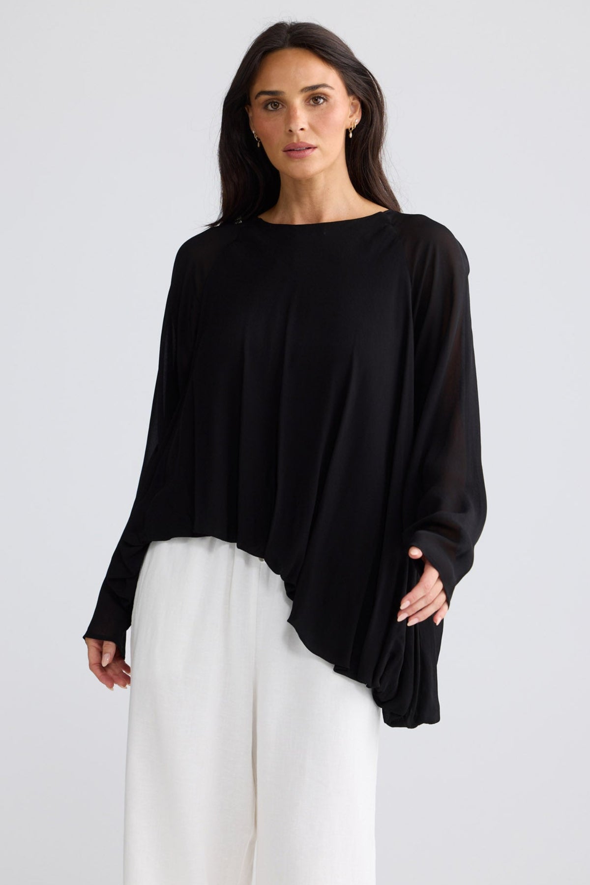 Model wearing Melissa Top in Black by Brave + True, view 2.