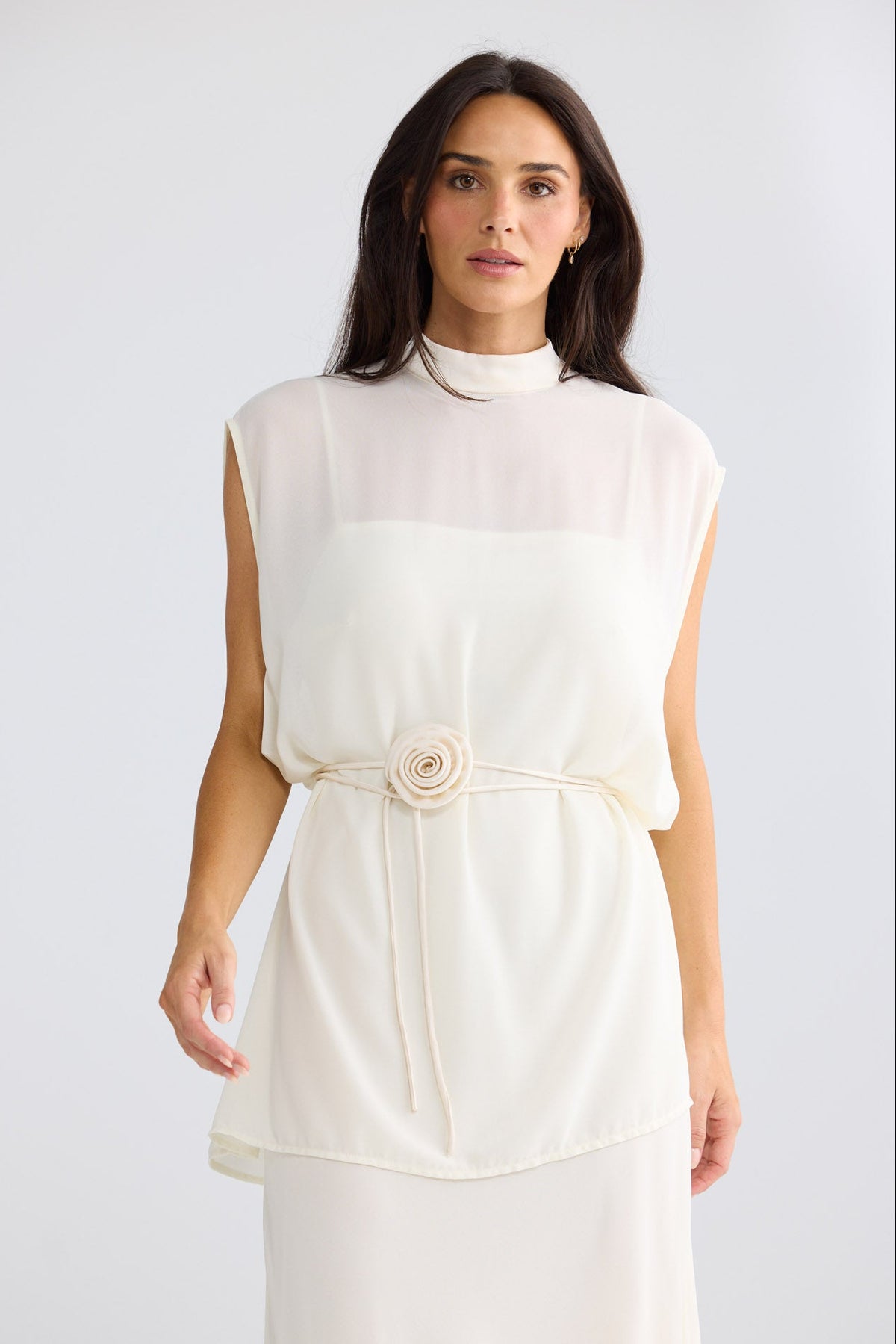 Model wearing Bethany Top in Oyster by Brave + True, view 2.
