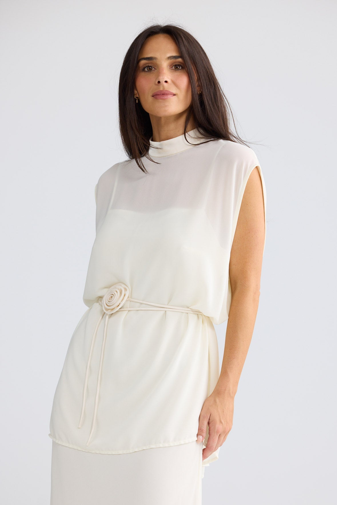 Model wearing Bethany Top in Oyster by Brave + True, view 3.