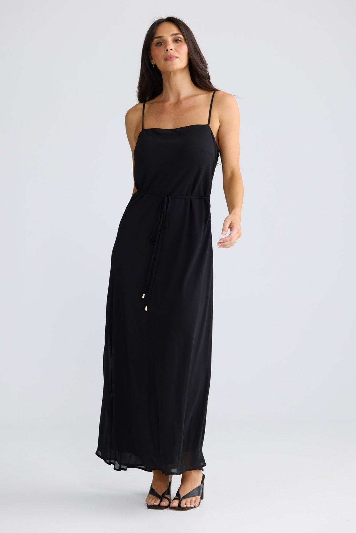Model wearing Elsbeth Maxi Dress in Black by Brave + True, view 3.
