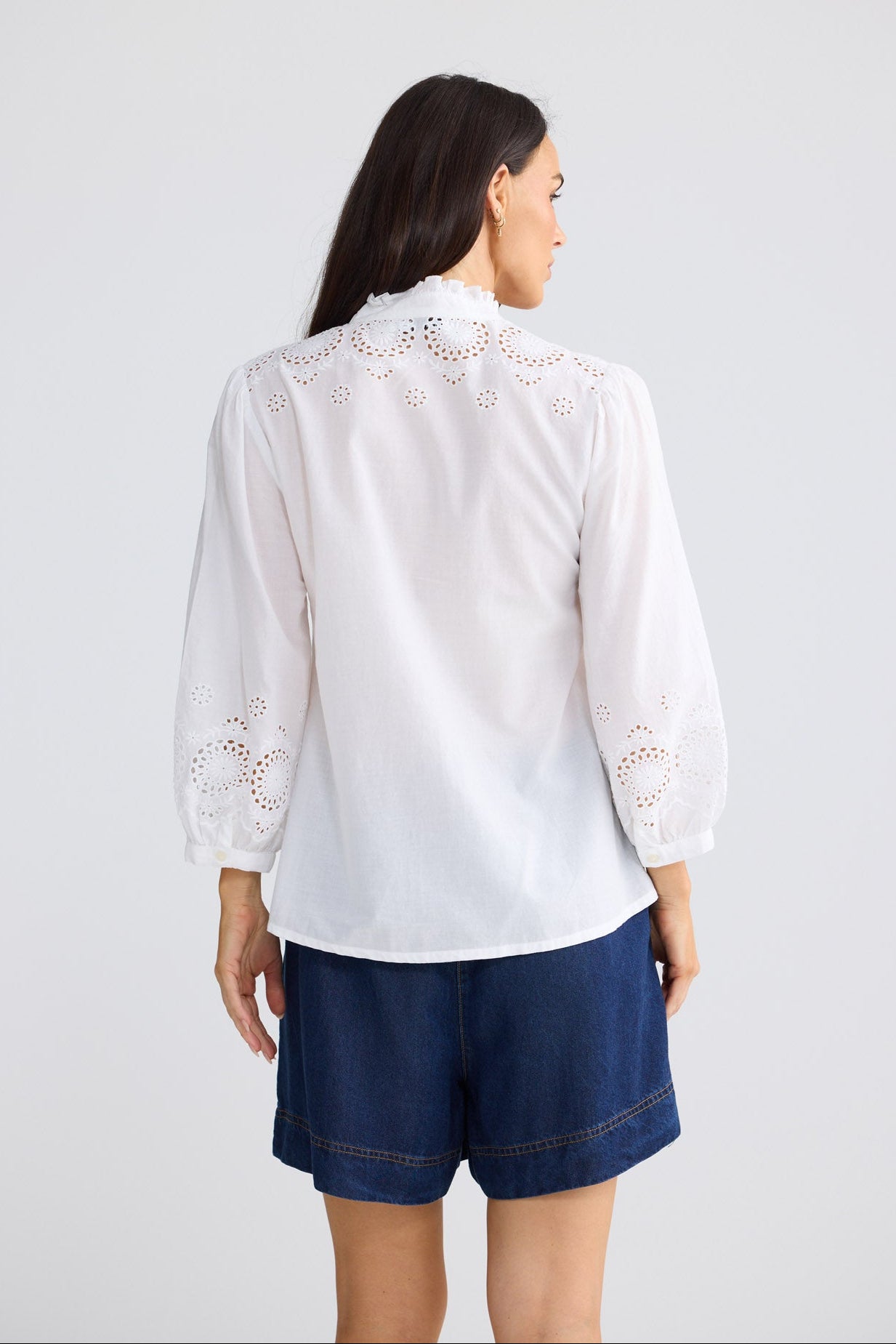 Model wearing Loretta Top in White by Brave + True, view 4.