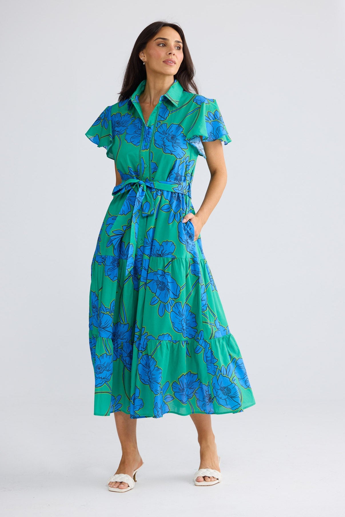 Model wearing Alice Short Sleeve Dress in Bloomsbury Floral by Brave + True, view 3.