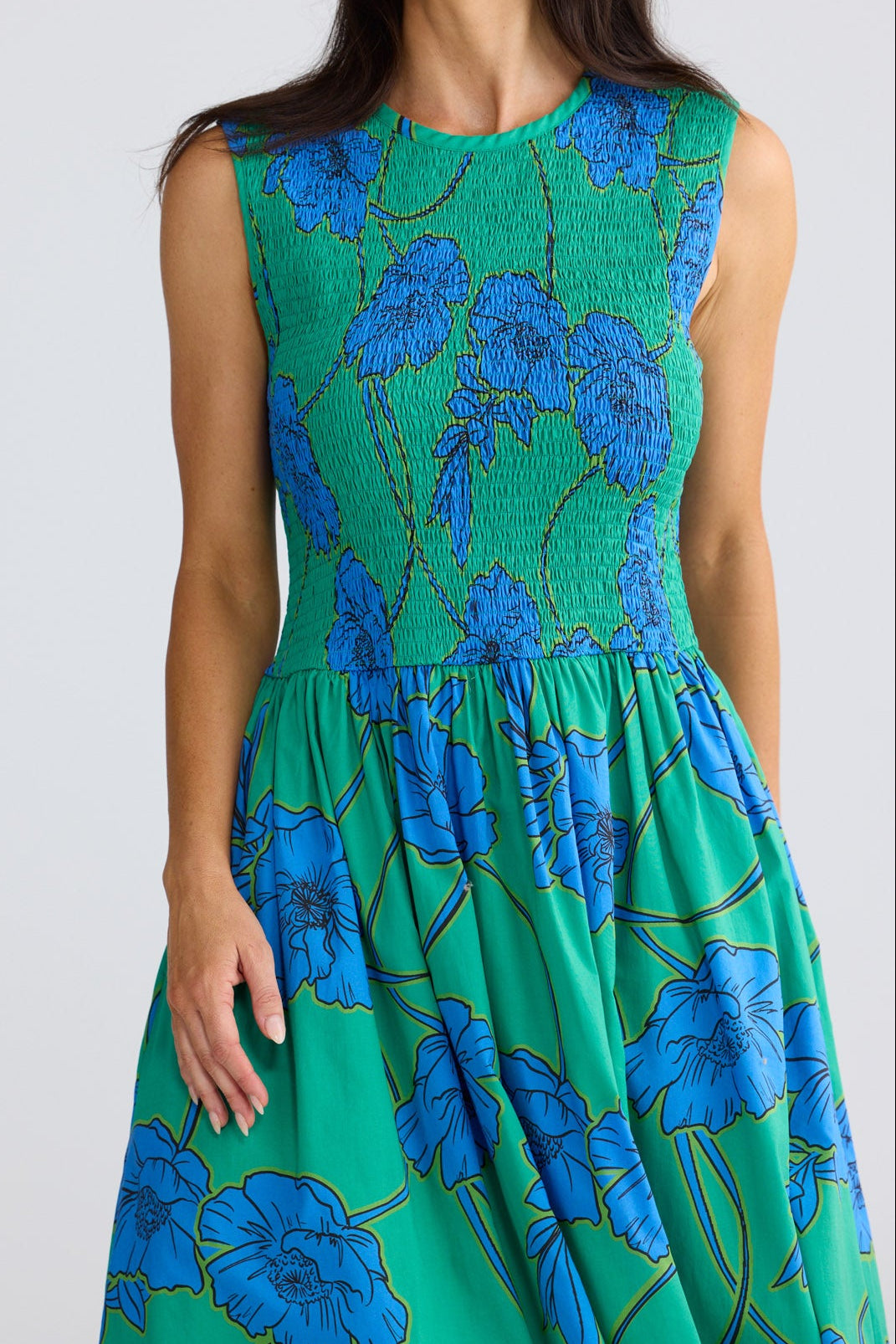 Model wearing Addison Dress in Bloomsbury Floral by Brave + True, view 3.