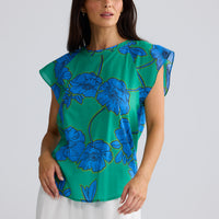 Model wearing Boulevard Top in Bloomsbury Floral by Brave + True, view 3.