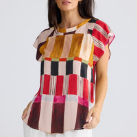 Model wearing Boulevard Top in Painterly Geo by Brave + True, view 2.