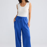 Model wearing Jude Pant in Cobalt by Brave + True, view 4.