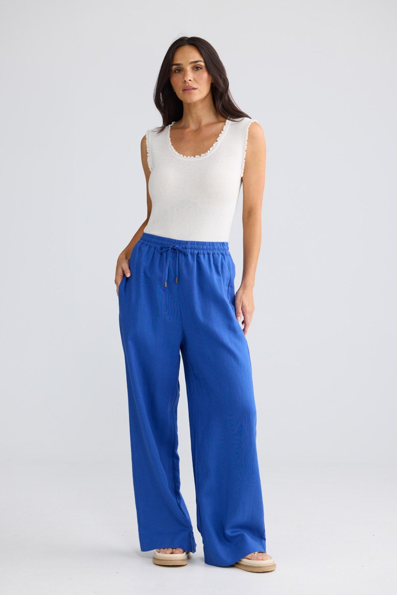 Model wearing Jude Pant in Cobalt by Brave + True, view 4.