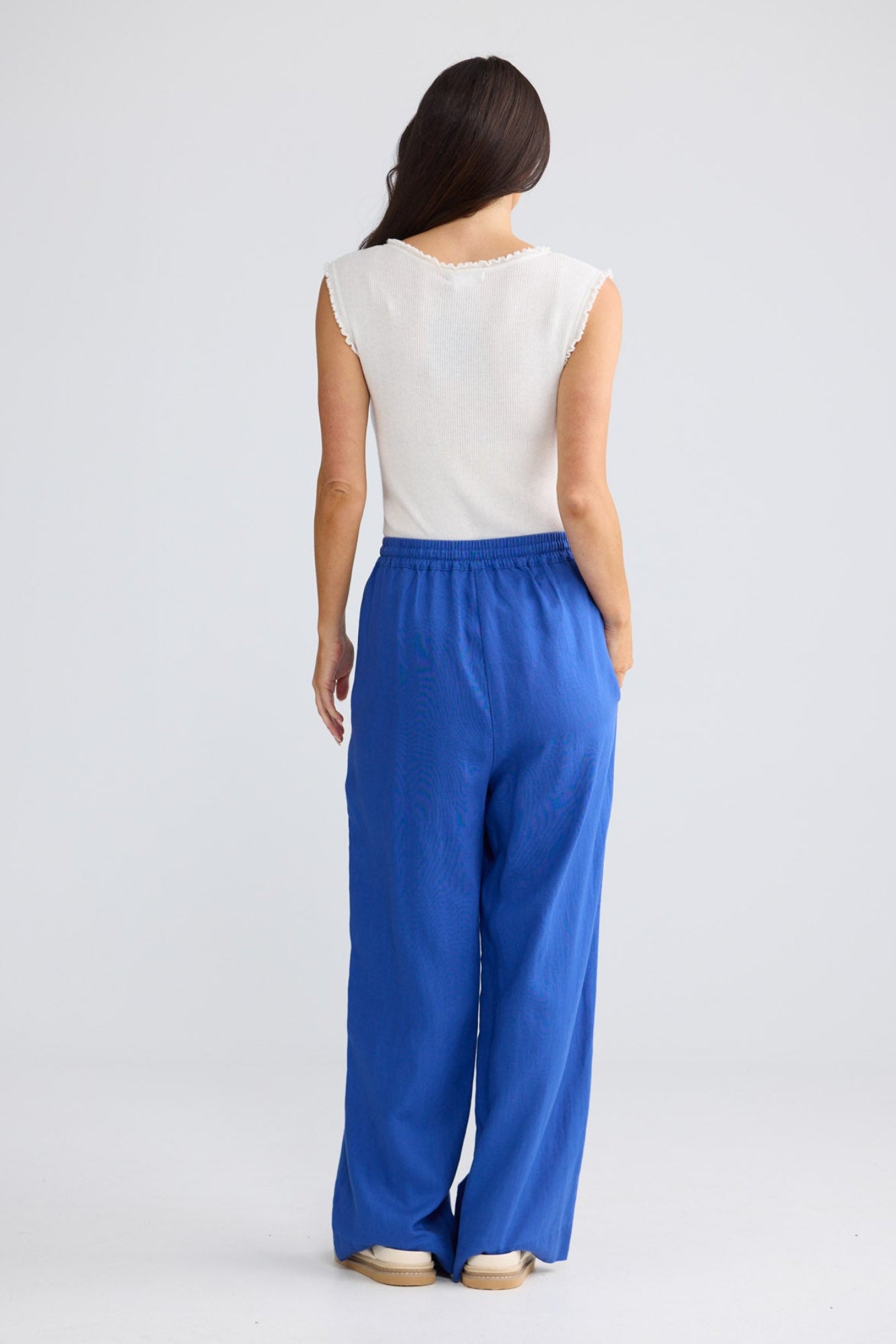 Model wearing Jude Pant in Cobalt by Brave + True, view 3.