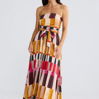 Model wearing Avalon Dress in Painterly Geo by brave+true, view 2.