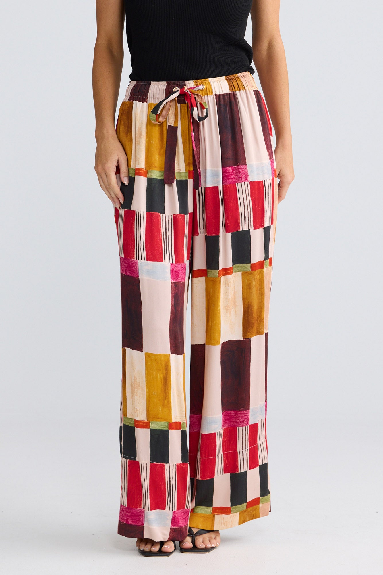Model wearing Astrid Pant in Painterly Geo by Brave + True, view 2.