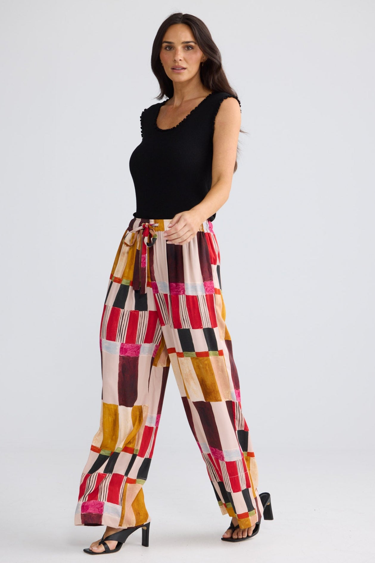 Model wearing Astrid Pant in Painterly Geo by Brave + True, view 4.