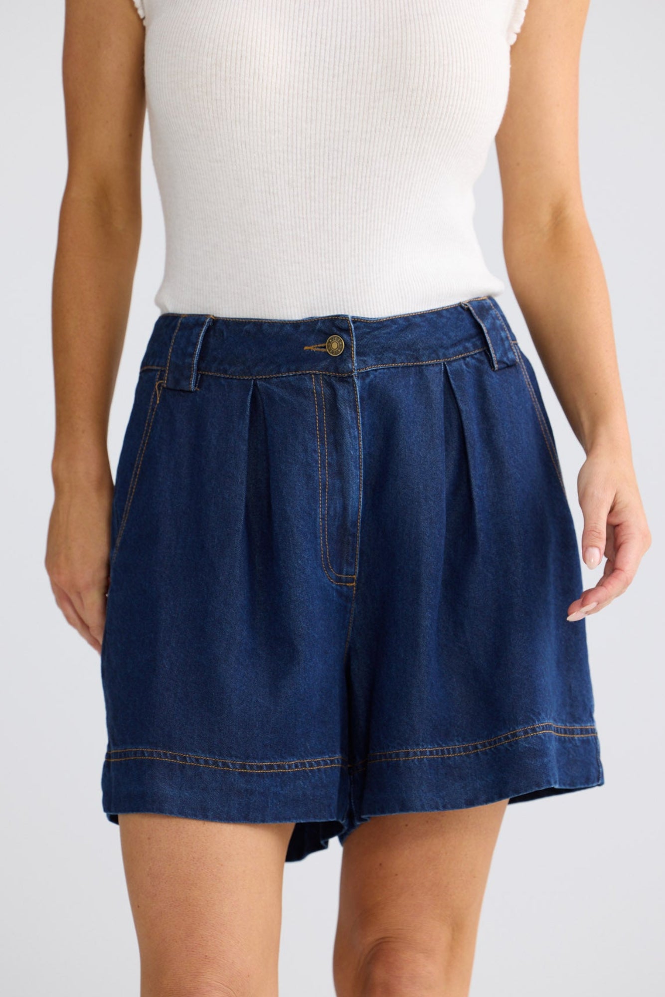 Model wearing Barrymore Short in Indigo by Brave + True, view 2.