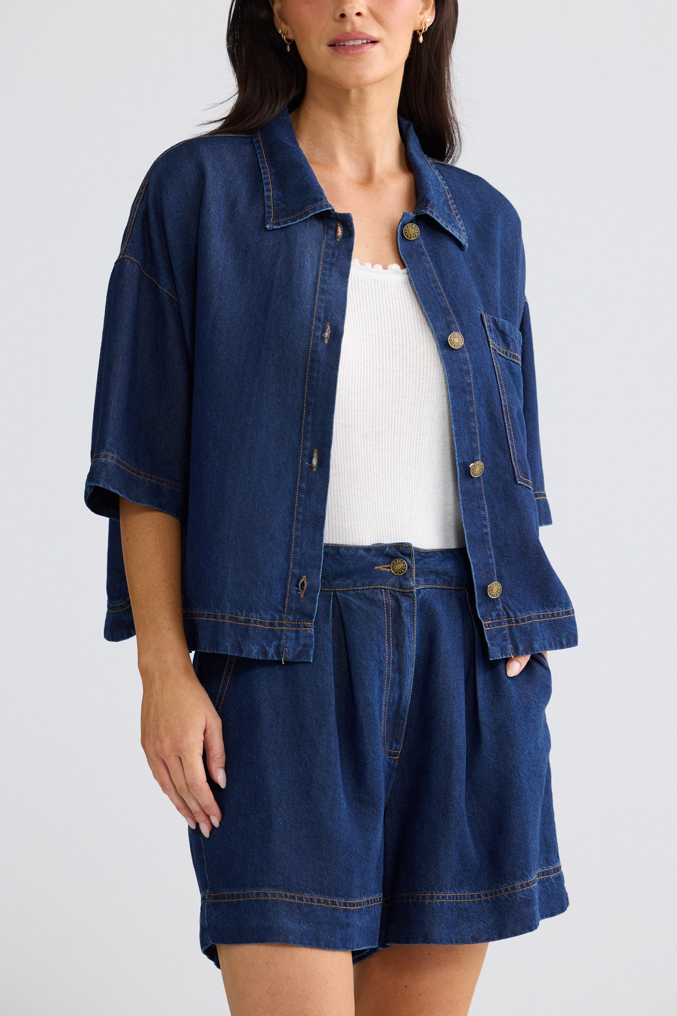 Model wearing Barrymore Short in Indigo by Brave + True, view 5.