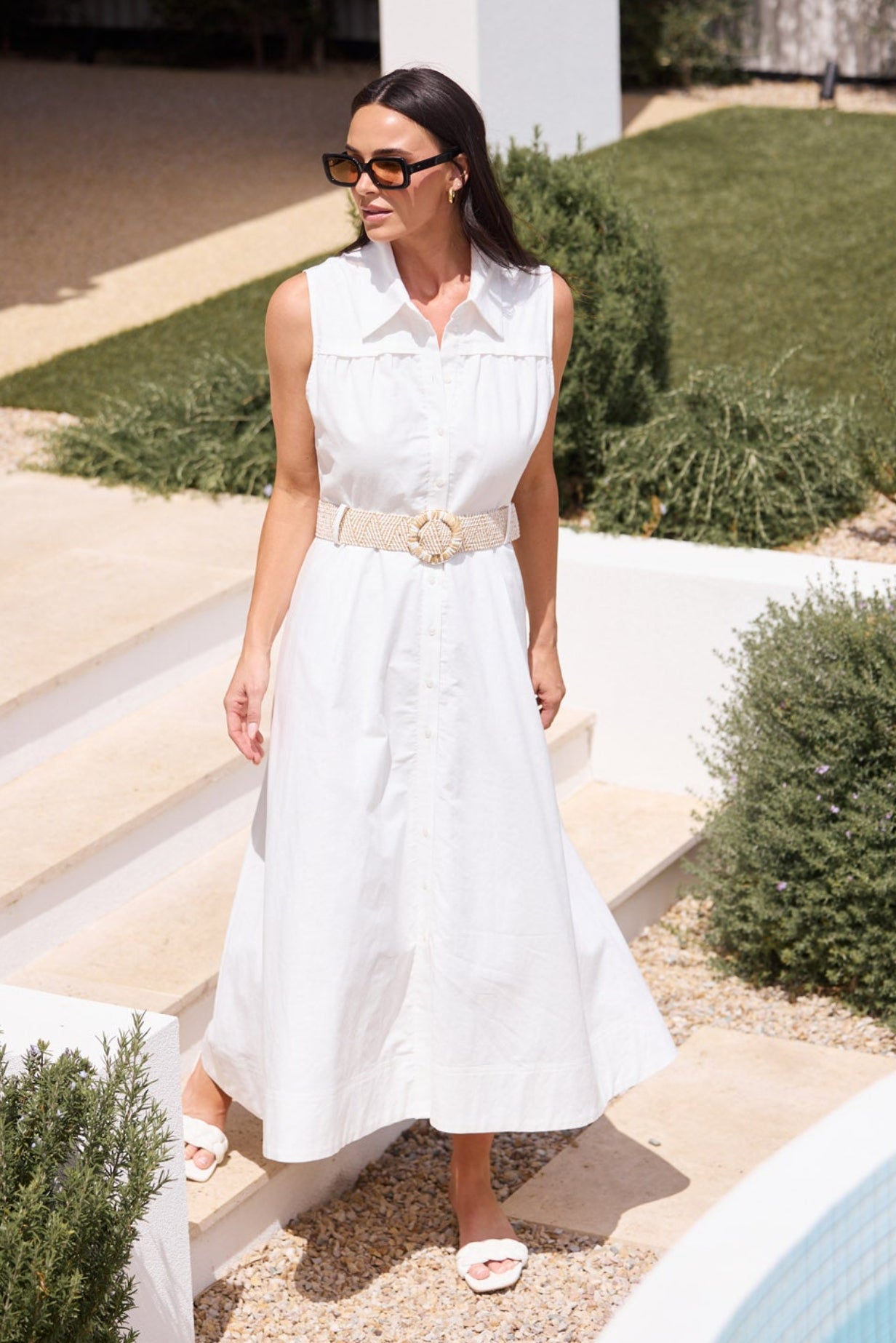 Model styling Alexis Dress in Porcelain by Brave + True, campaign lifestyle look 2.